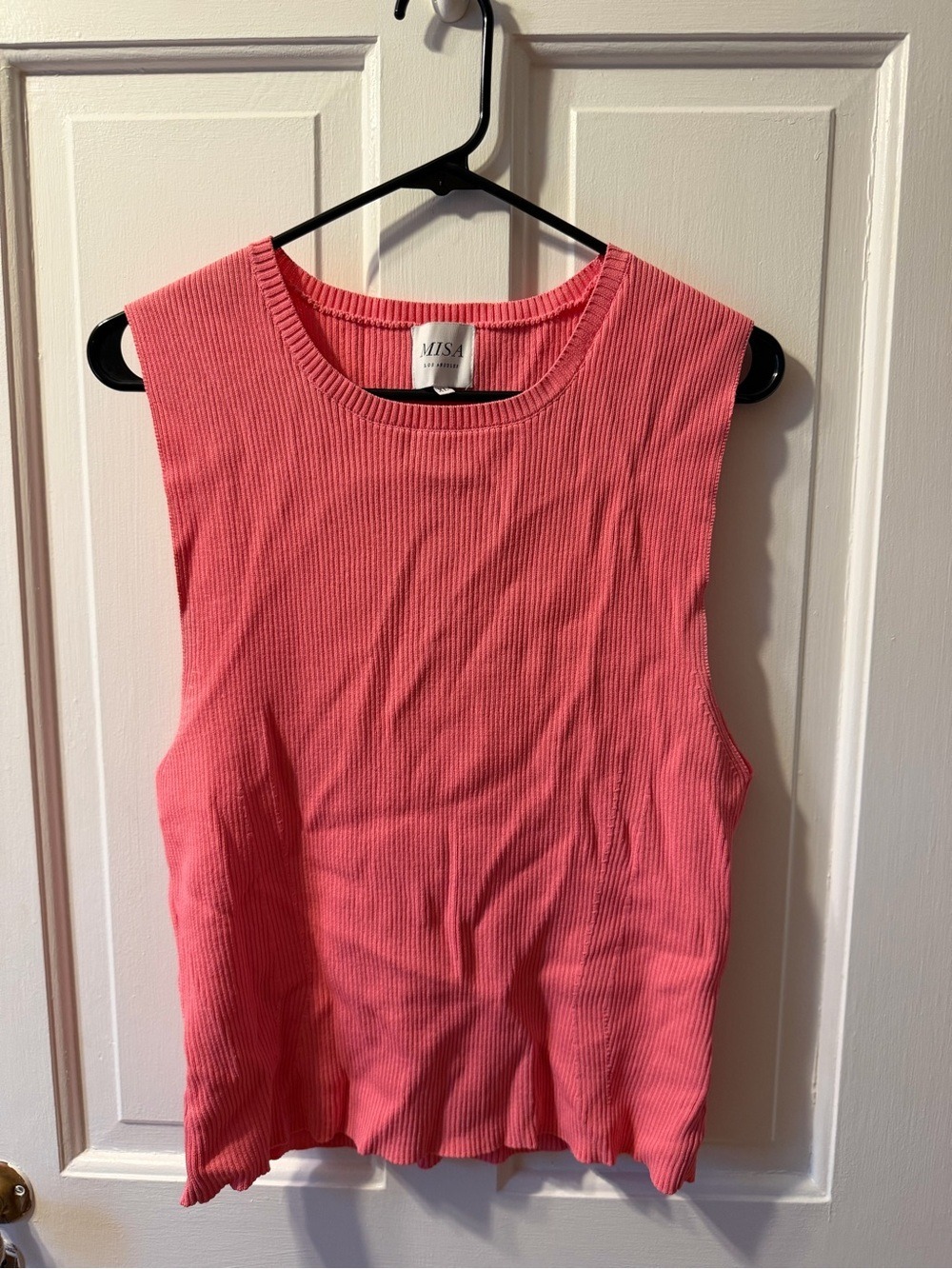 Misa Los Angeles Coral Pink Ribbed Tank Top